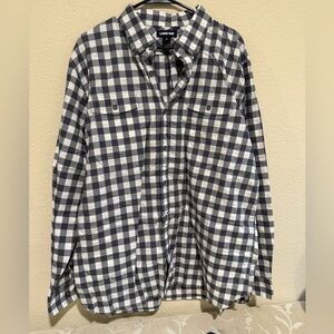 Lands' End Black and White Plaid Shirt